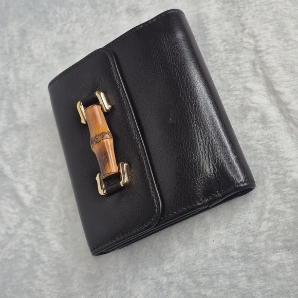 Gucci Dark Brown Bi-Fold Bamboo Leather Wallet - Picture 4 of 17